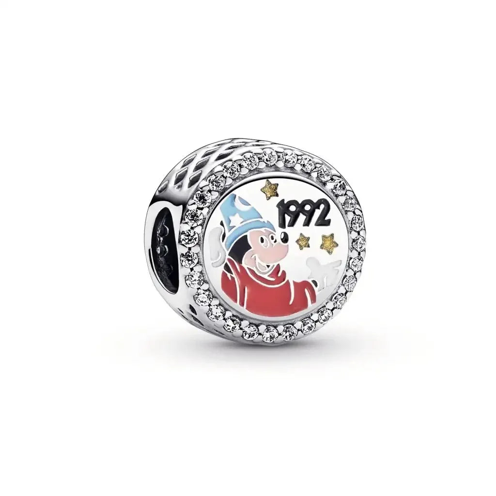 Disney 925 Sterling Silver DIY Charm Compatible With 3mm Bracelets Featuring Mickey Mouse Ferris Wheel And Suitcase Designs