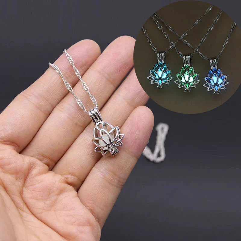 Luminous Moon Lotus Flower Pendant Necklace for Women Yoga and Buddhism Jewelry
