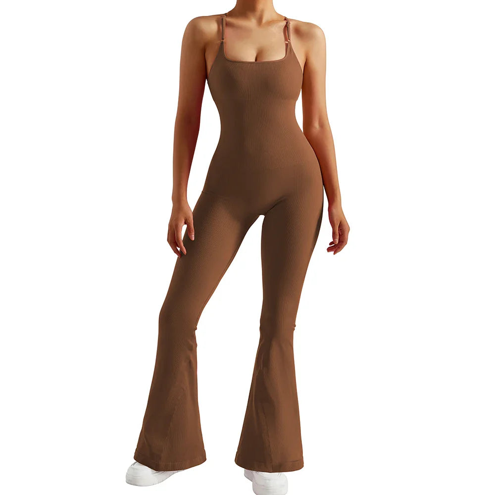 Solid Body-Shaping Sleeveless Skinny Jumpsuit Women Casual Square Collar One Piece Romper Sporty Bodysuit