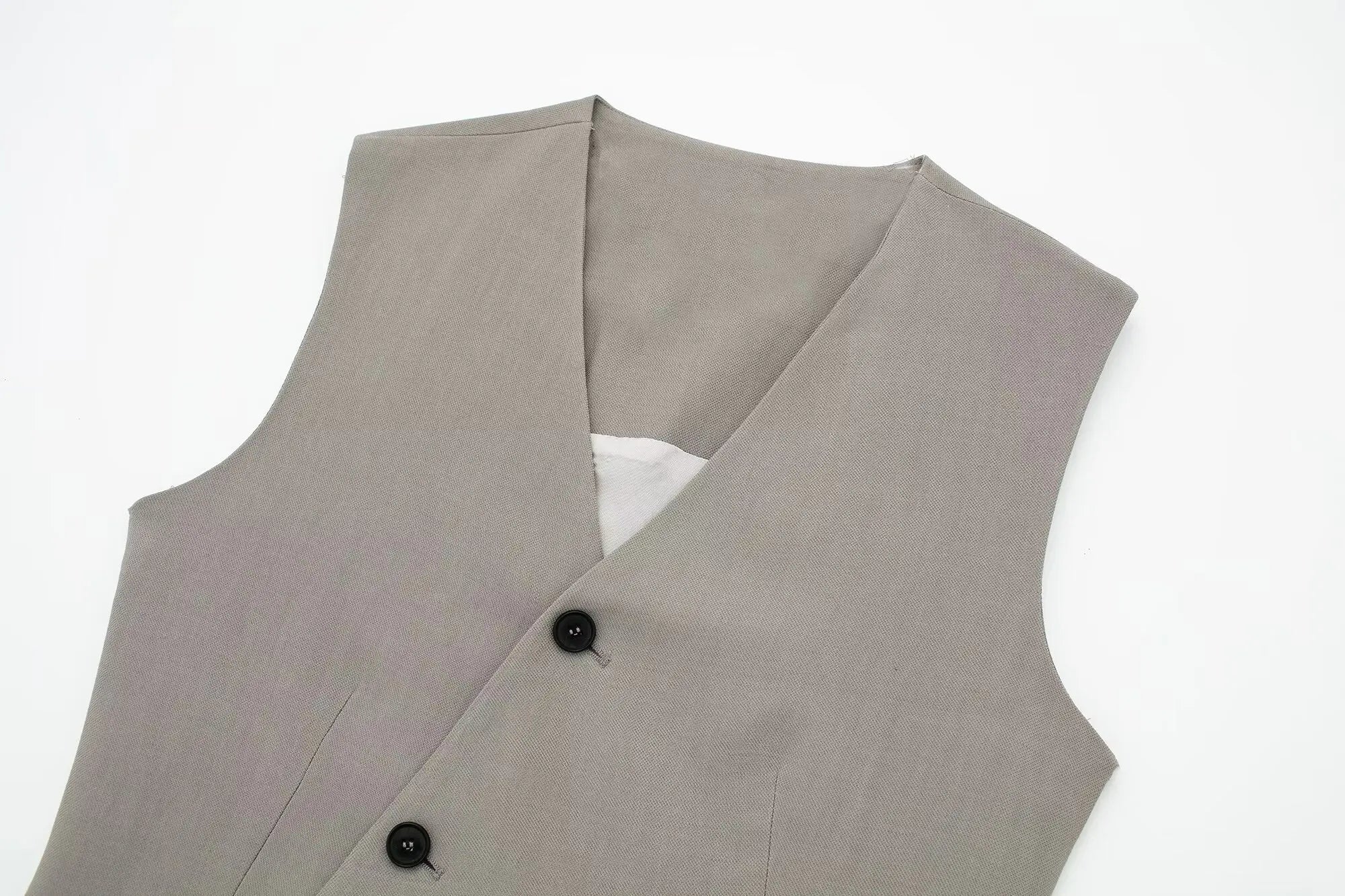 Women's Solid Grey Two Piece Set with Sleeveless Asymmetrical Vest and High Waist Wide Leg Trousers Casual Outfit