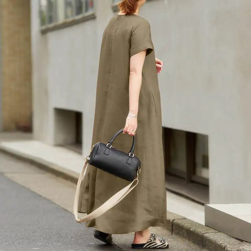 Summer Maxi Dress Women O Neck Short Sleeve Sundress A Line