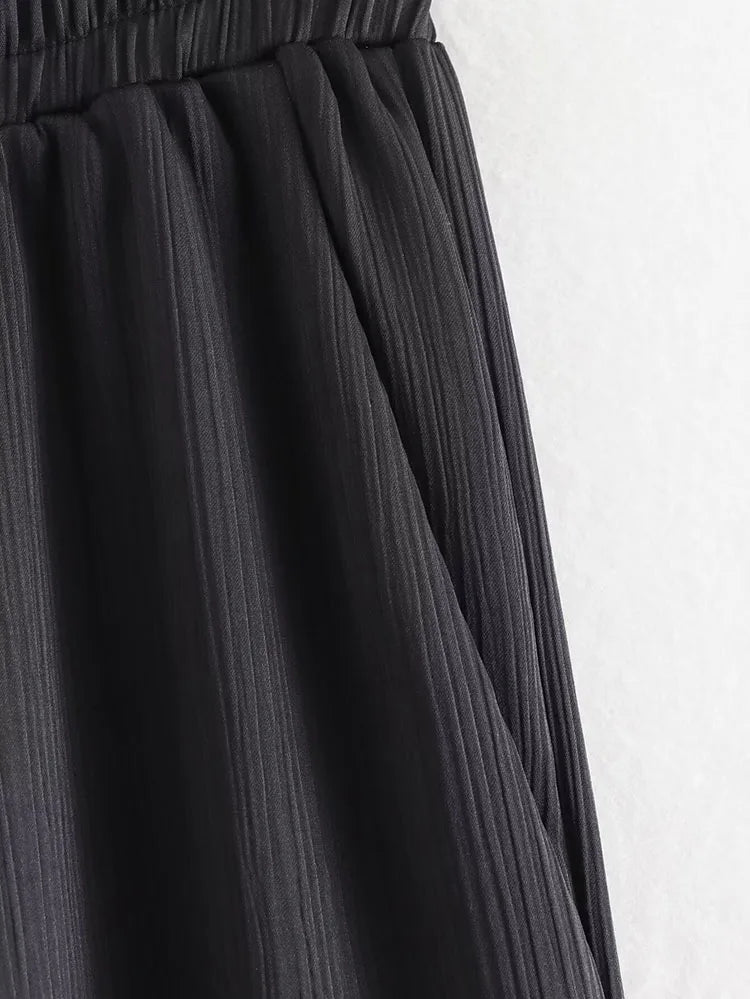 Pajama Style Women's Two Piece Set with Double-Breasted Satin Blazer and Lace Up Creased-Effect Trousers for Spring Fashion