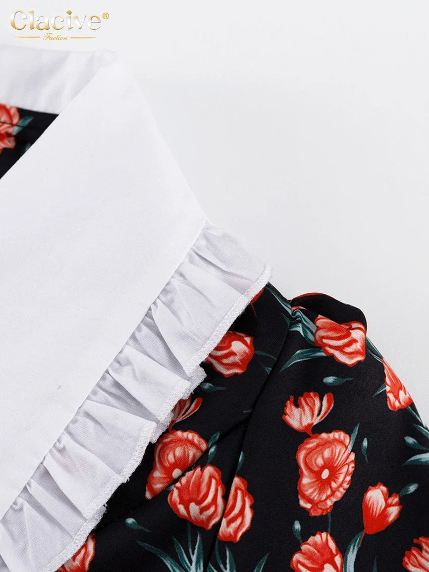 Office Midi Dress With Doll Collar Long Sleeves Elegant