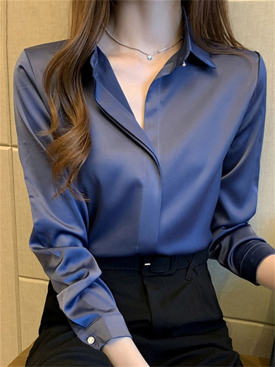 Elegant Satin Women Blouse Long Sleeve Shirt Autumn Fashion Tops for Ladies Office and Casual Wear