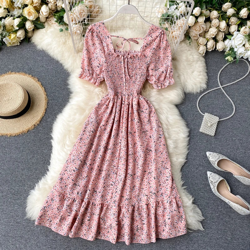 Floral Print Maxi Dress For Women Elastic Waist A Line