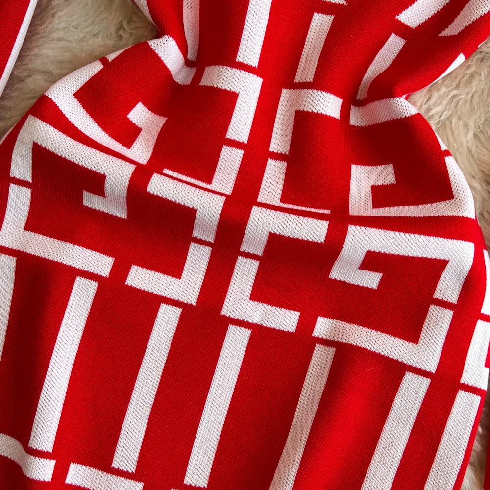 Geometric Knitted Bodycon Dress for Autumn Winter Women