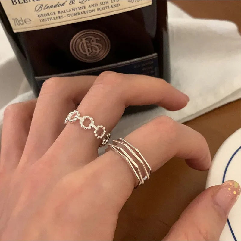 925 Sterling Silver Cross Hollow Chain Geometric Finger Ring Creative Party Jewelry Gift