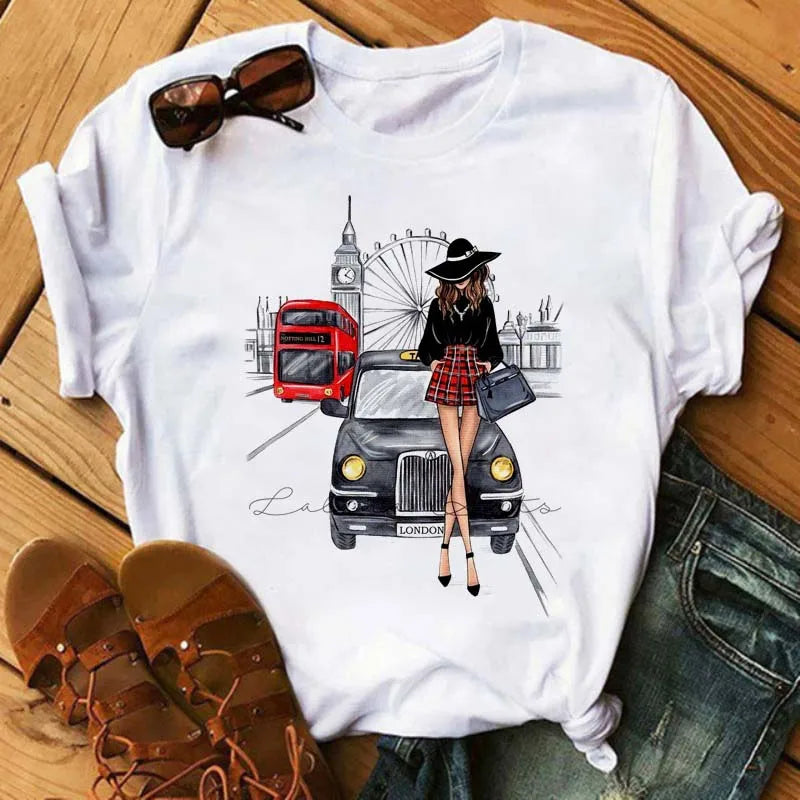 Women's Funny Wine Print T Shirt Casual Short Sleeve O Neck Tee for Summer Fashion