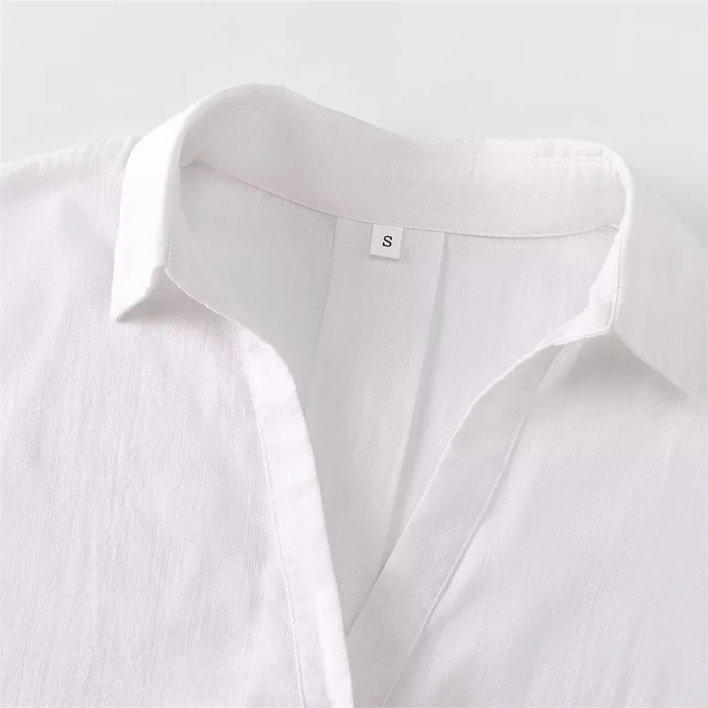 Women's Slimming Linen Blend Shirt with Wide Sleeves French Style Summer Casual Chic