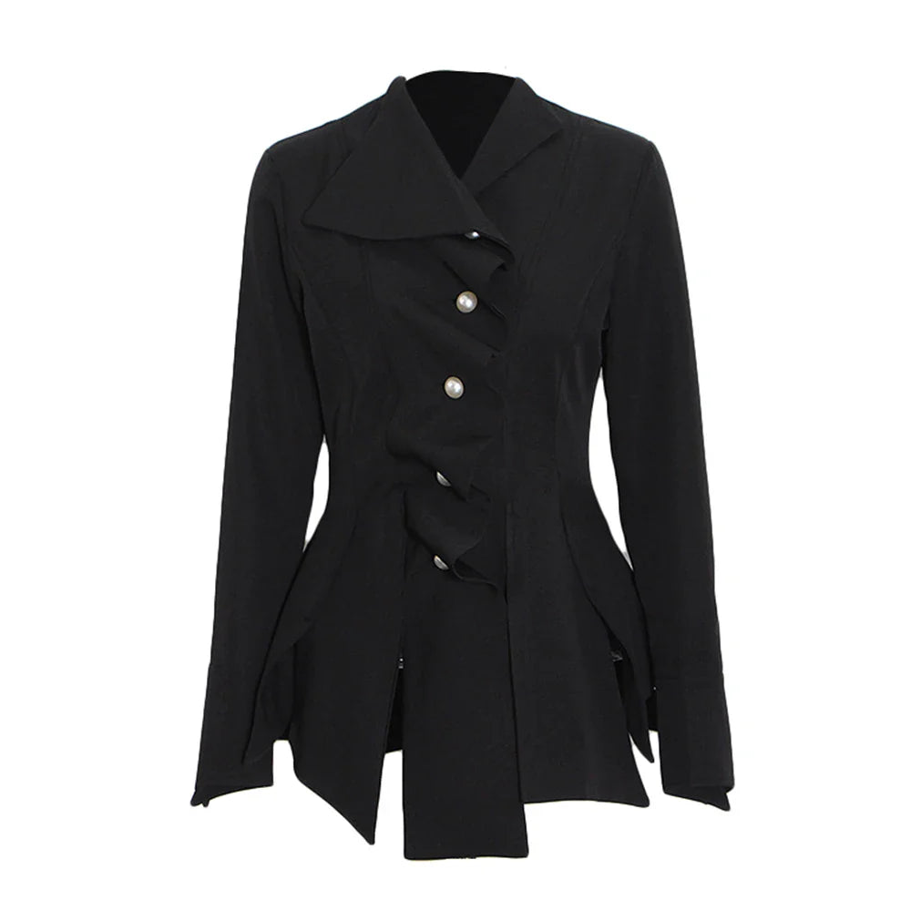 Solid Patchwork Folded Lapel Blouse for Women Long Sleeve Spliced Single Breasted Minimalist Casual Shirt