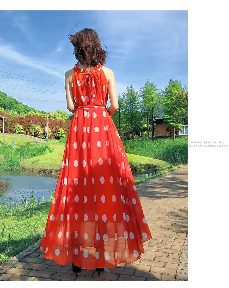 Polka Dot Maxi Dress Korean Style For Women Plus Size