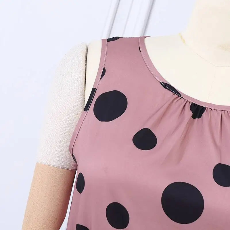 Polka Dot Kaftan Dress For Women Belted Waist Sleeveless