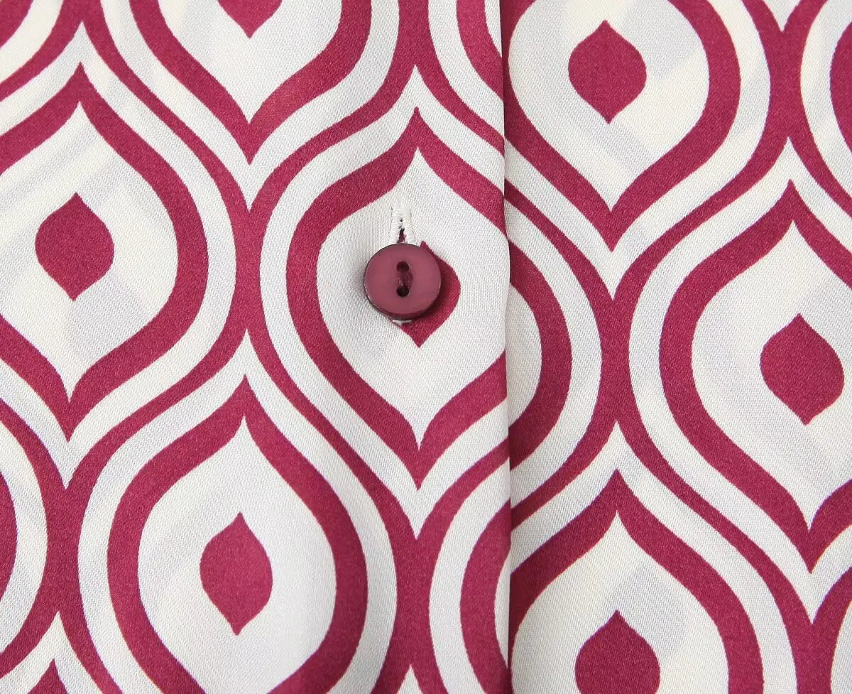 Women's Geometric Print Satin Effect Shirt with Lapel Collar Long Sleeve Single Breasted Slim Fit Chic Top for Spring and Summer