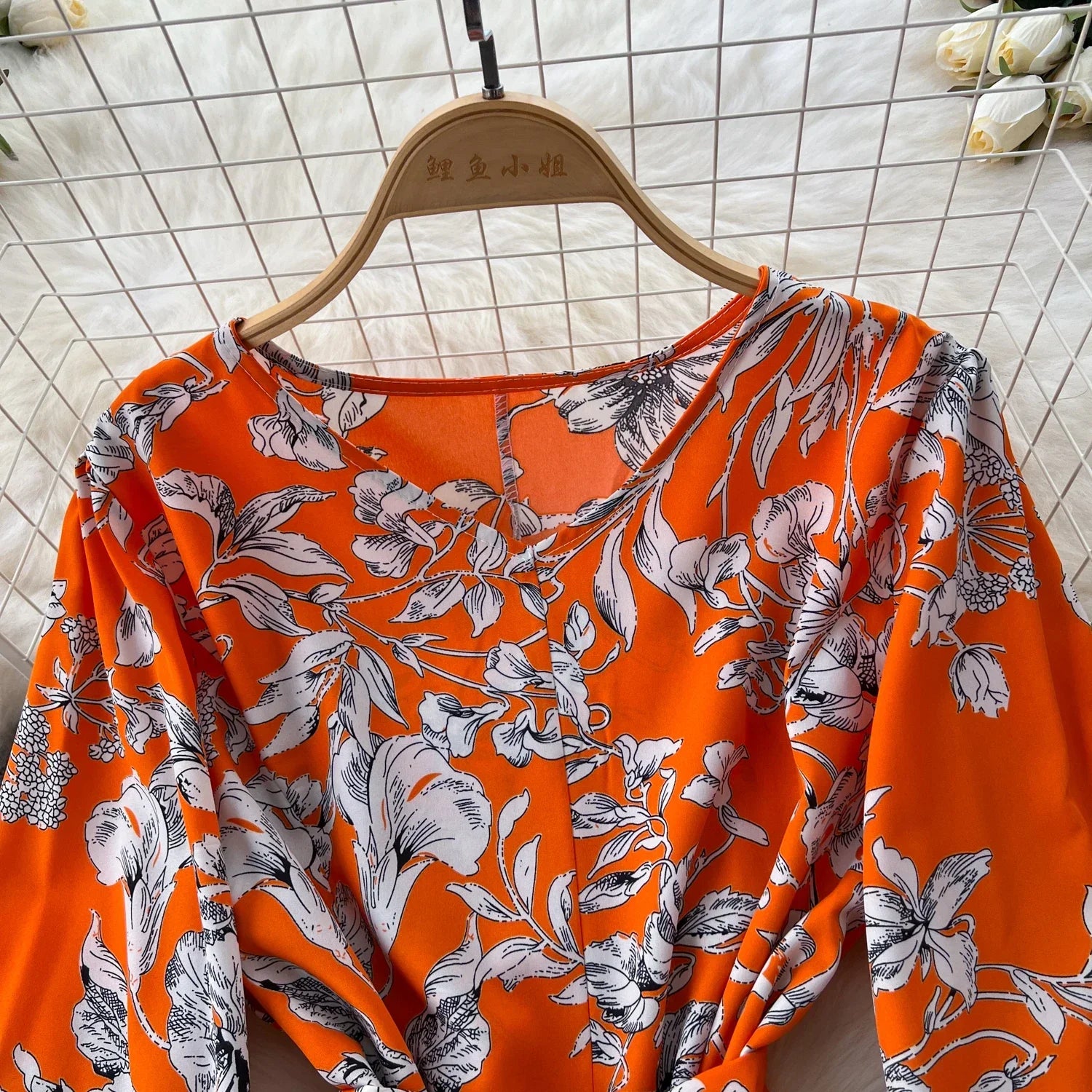 Boho Floral Print Pleated Maxi Dress With Puff Sleeves Belt