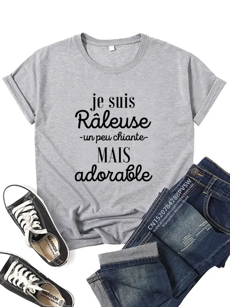 Je Suis Râleuse Graphic T-Shirt for Girls in Black and Pink Y2K Harajuku Style