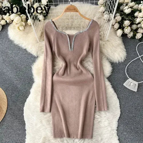 Knit Bodycon Dress For Women Long Sleeve Winter Sweater