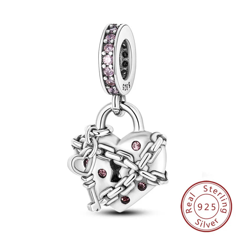 925 Sterling Silver Forever Love Heart Charms Beads for Sister Family Bracelet Jewelry Gifts
