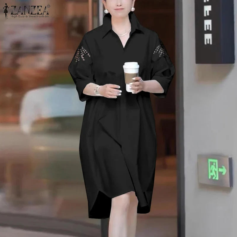 Lace Patchwork Knee Length Sundress For Women Loose