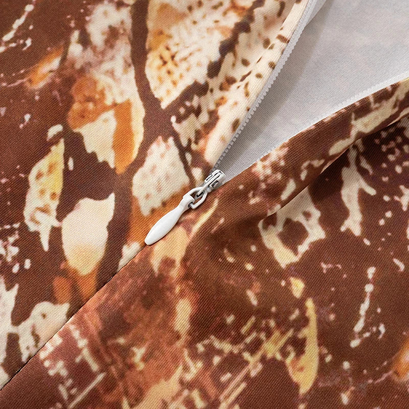 Brown Single Shoulder Long Sleeve Snake Print Jumpsuit for Women with Back Zipper Sexy One Piece Romper