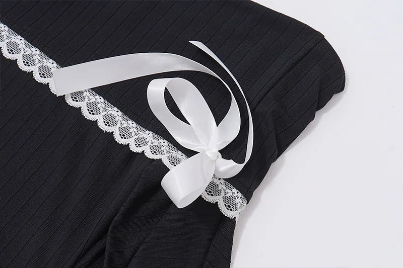 Black Lace Up Long Sleeve Knit Dress For Women Autumn