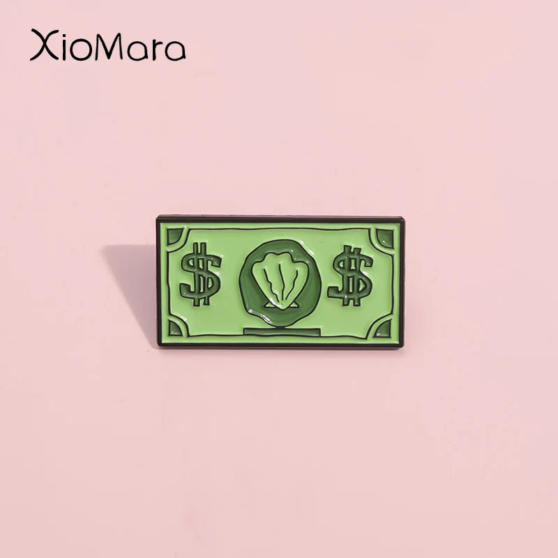 Green USD Symbol Enamel Pin Cute Cartoon Money Brooch for Kids Fans Jewelry Gift