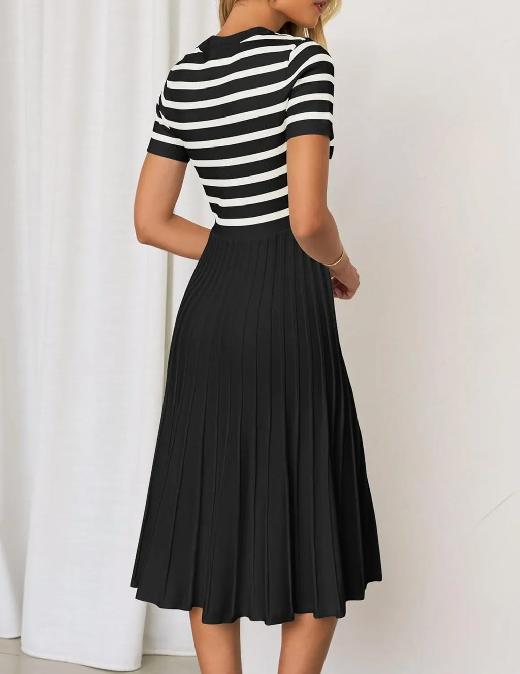 Ice Silk Knitted Striped Summer Dress For Women Loose Fit