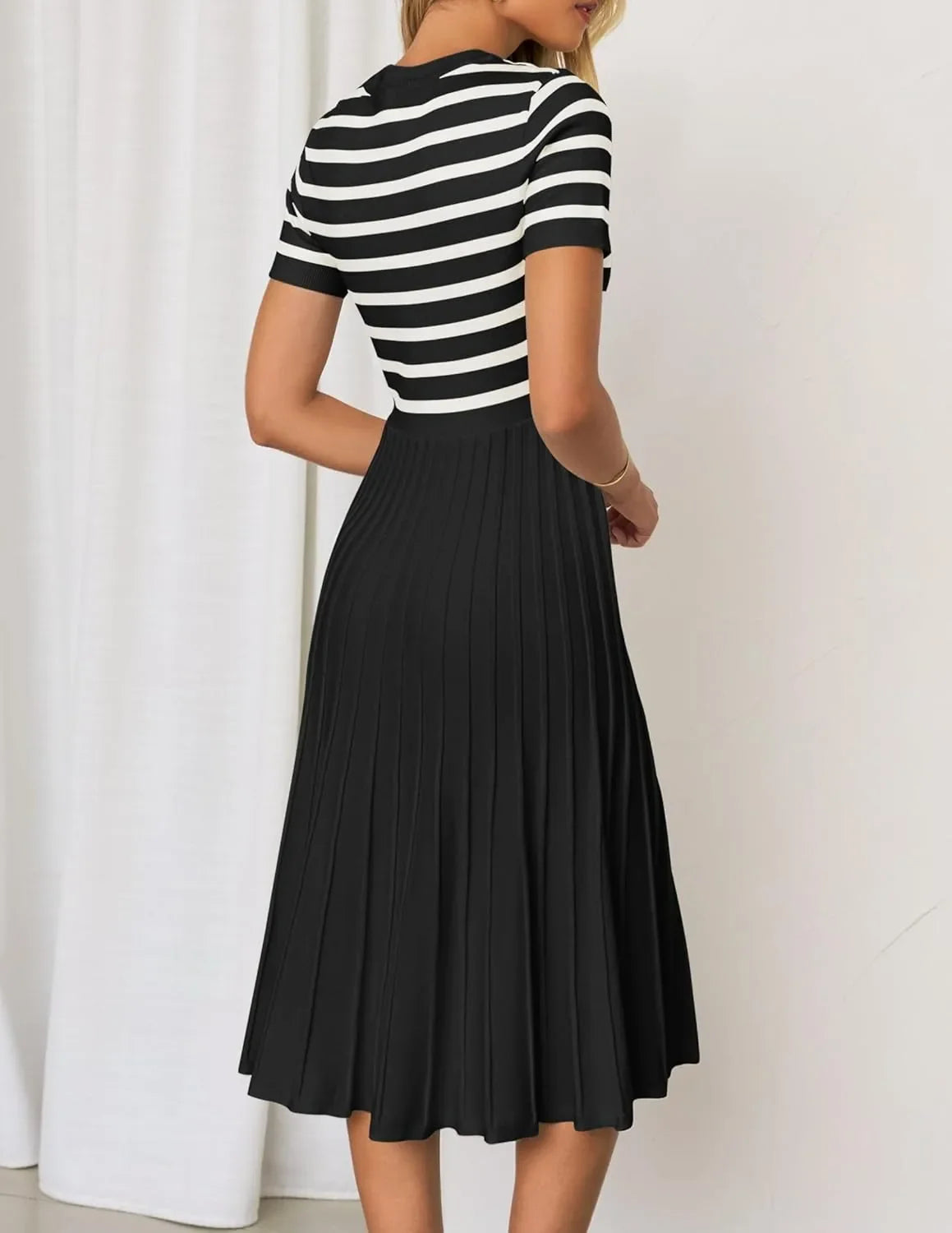 Ice Silk Knitted Striped Summer Dress For Women Loose Fit