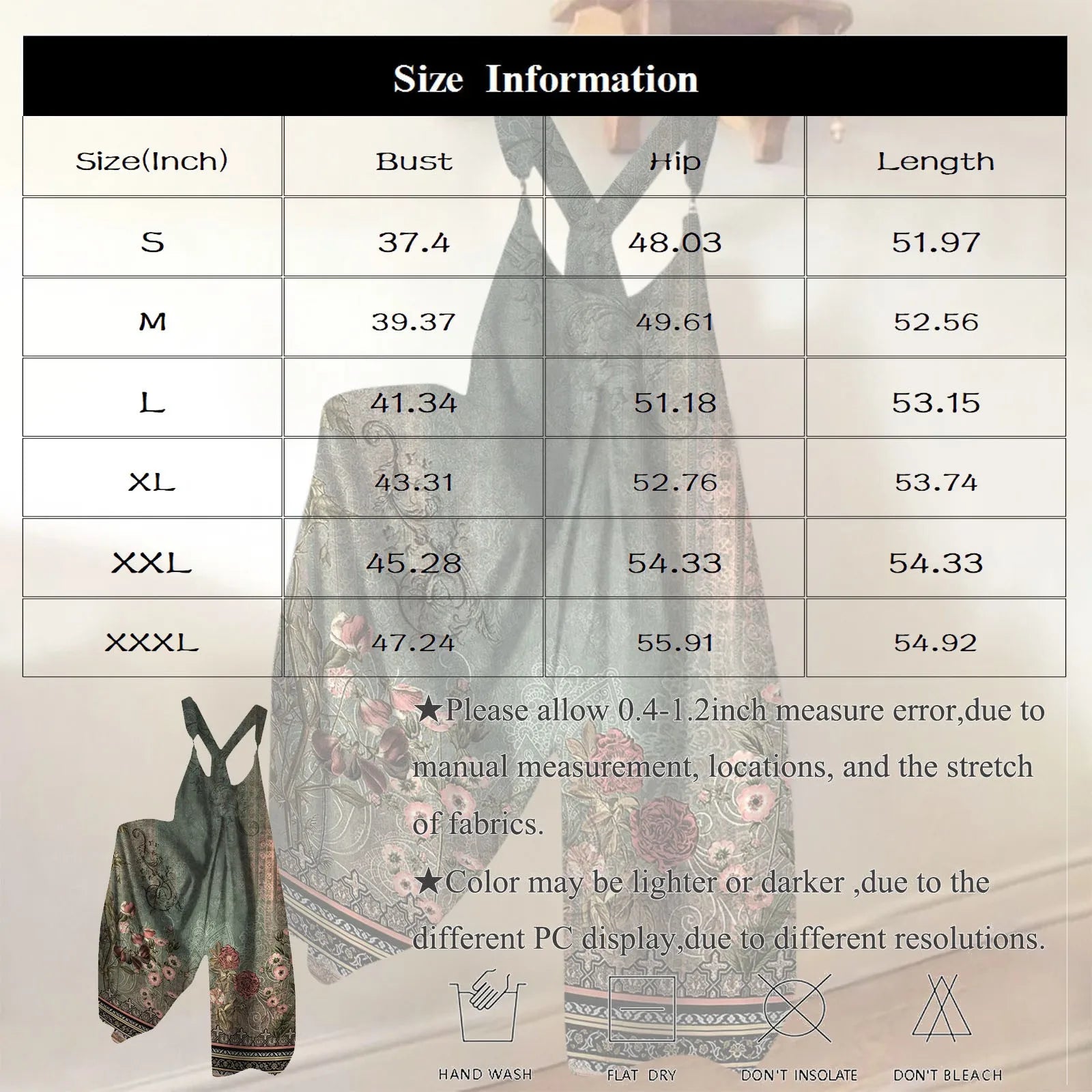 Wide Leg Sleeveless Overalls for Women Casual Loose Fit Jumpsuit with Retro Print Metal Buttons Long Pants Romper with Functional Pockets