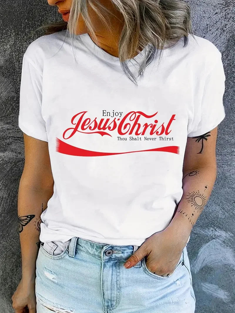 Jesus Graphic T-Shirt for Women, Short Sleeve Crew Neck Casual Summer Top