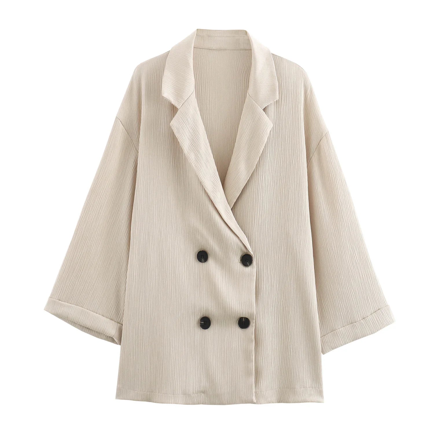 Autumn Women's Fashionable Wrinkled Suit Jacket and Casual Pants Set