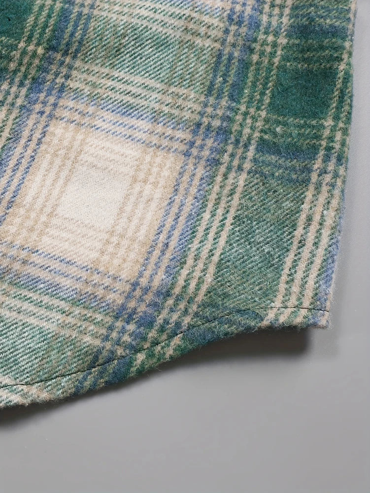 Women's Lightweight Flannel Plaid Shirt Jacket with Straw Buttons Soft Polyester Material Top for Spring and Summer