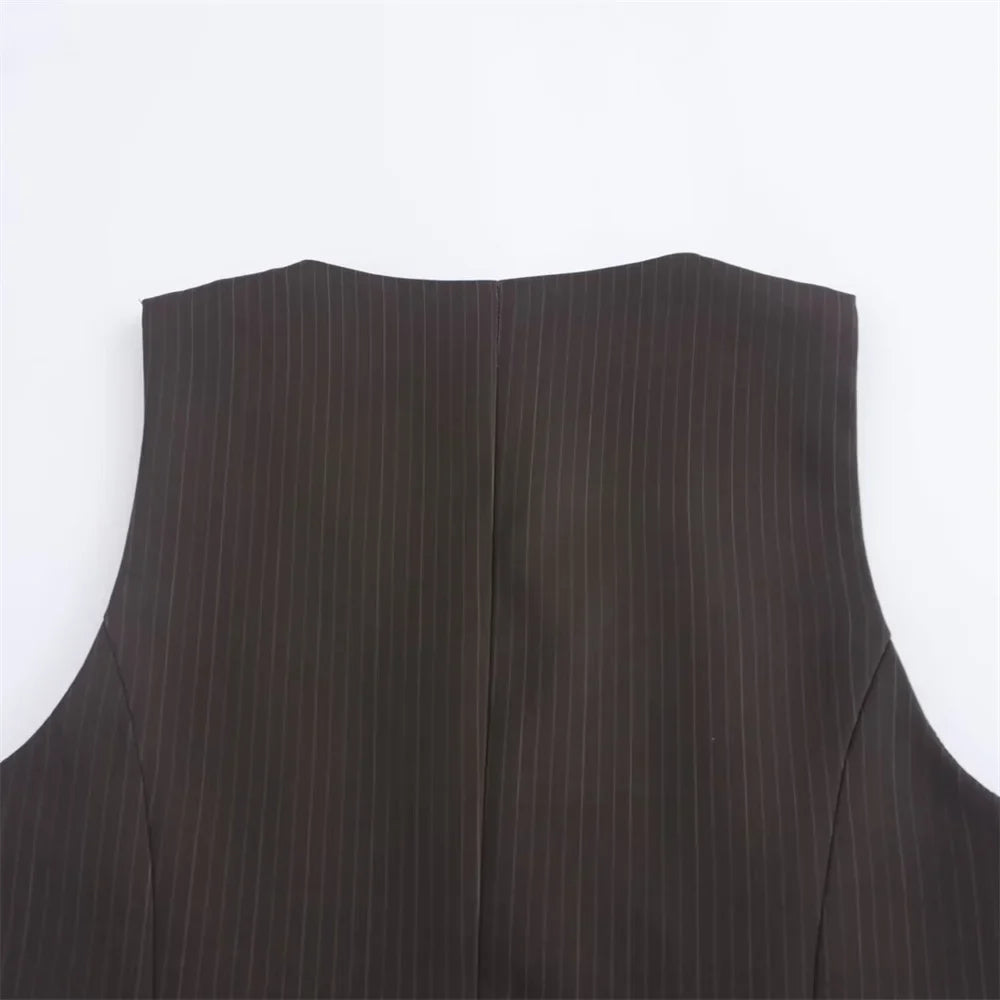 Autumn Women's Fashion Striped Loose Suit Coat with Buckle Decoration and High Waist Striped Pants Set