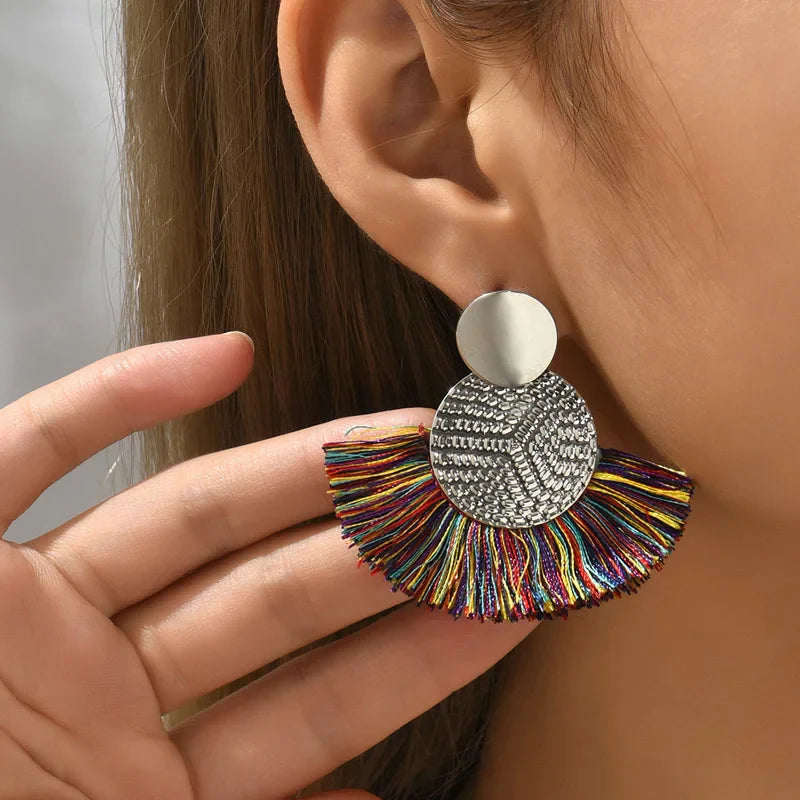 Bohemian Big Tassel Dangle White Fringe Earrings for Women Statement Jewelry