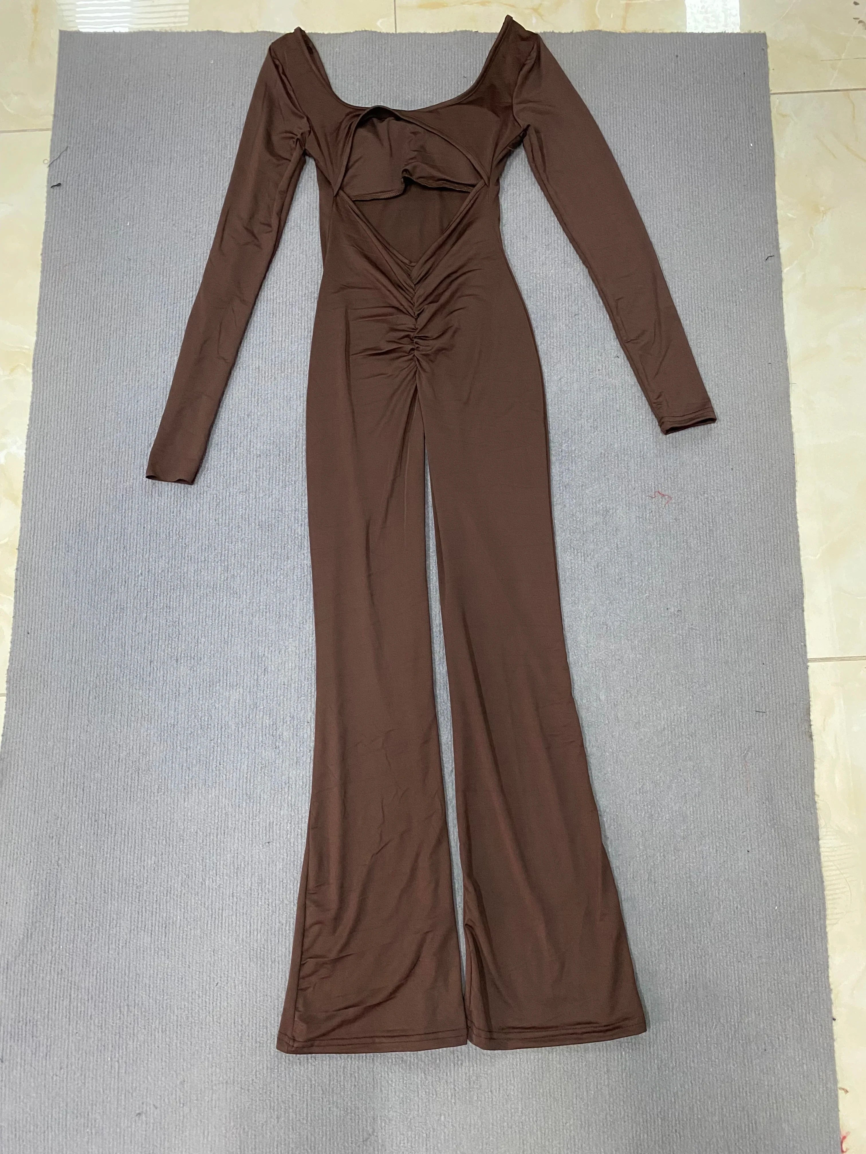 Long Sleeved U-Neck Tight Fit Backless Jumpsuit for Autumn and Winter Yoga Sports and Leisure