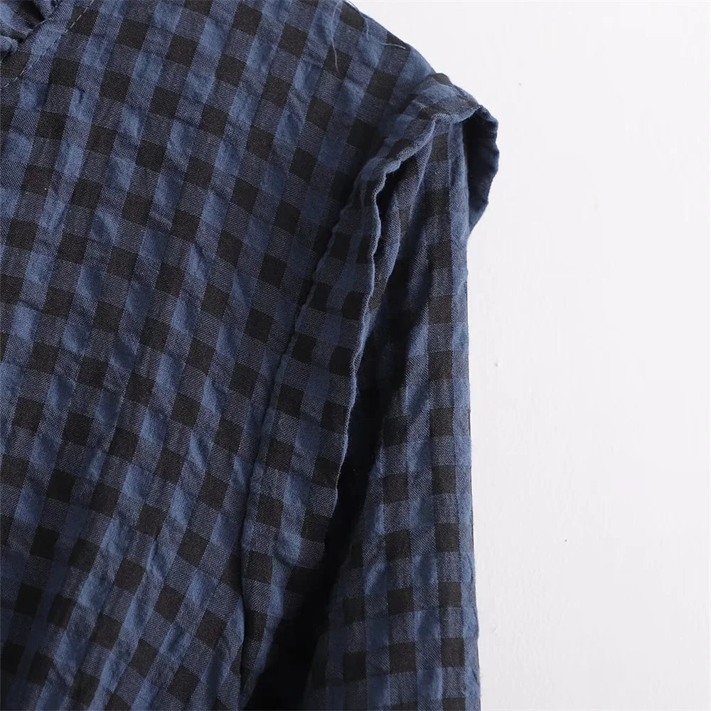 Women's Slim Fit Plaid Jumpsuit with Lace Collar Long Sleeves Casual Elegant Office Wear