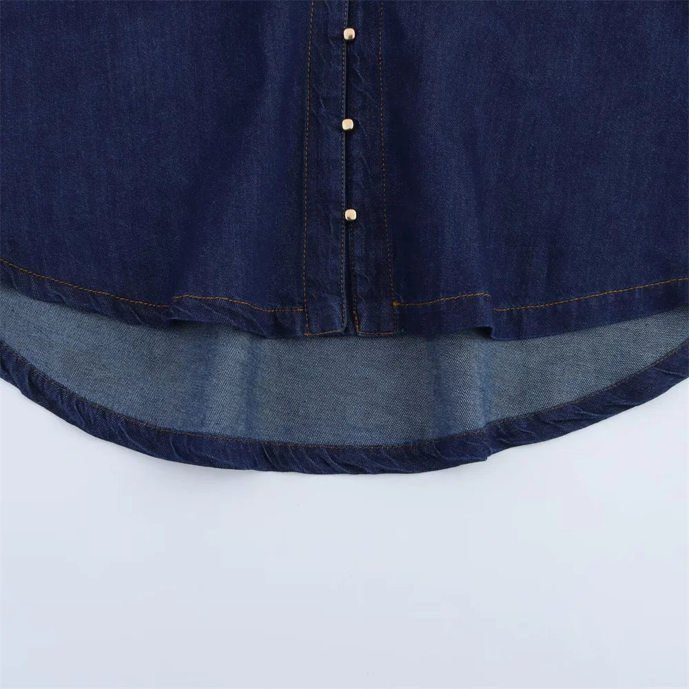 Women Denim Set Loose Fit Button Down Shirt and Wide Leg Pants Casual Outfit