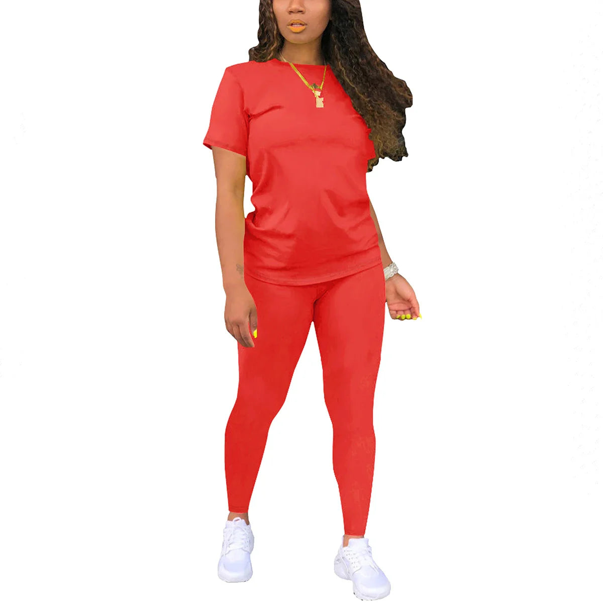 Women's Summer Two Piece Jogger Set with Short Sleeve Top and Matching Shorts