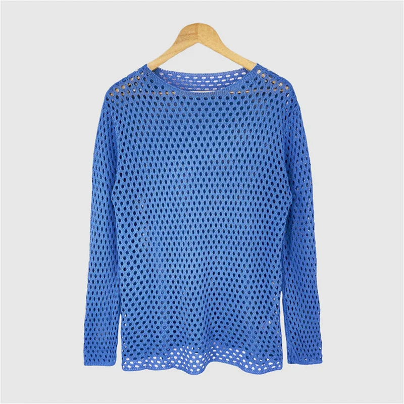 Knit Hollow Out Beach Cover Up Dress See Through For Women