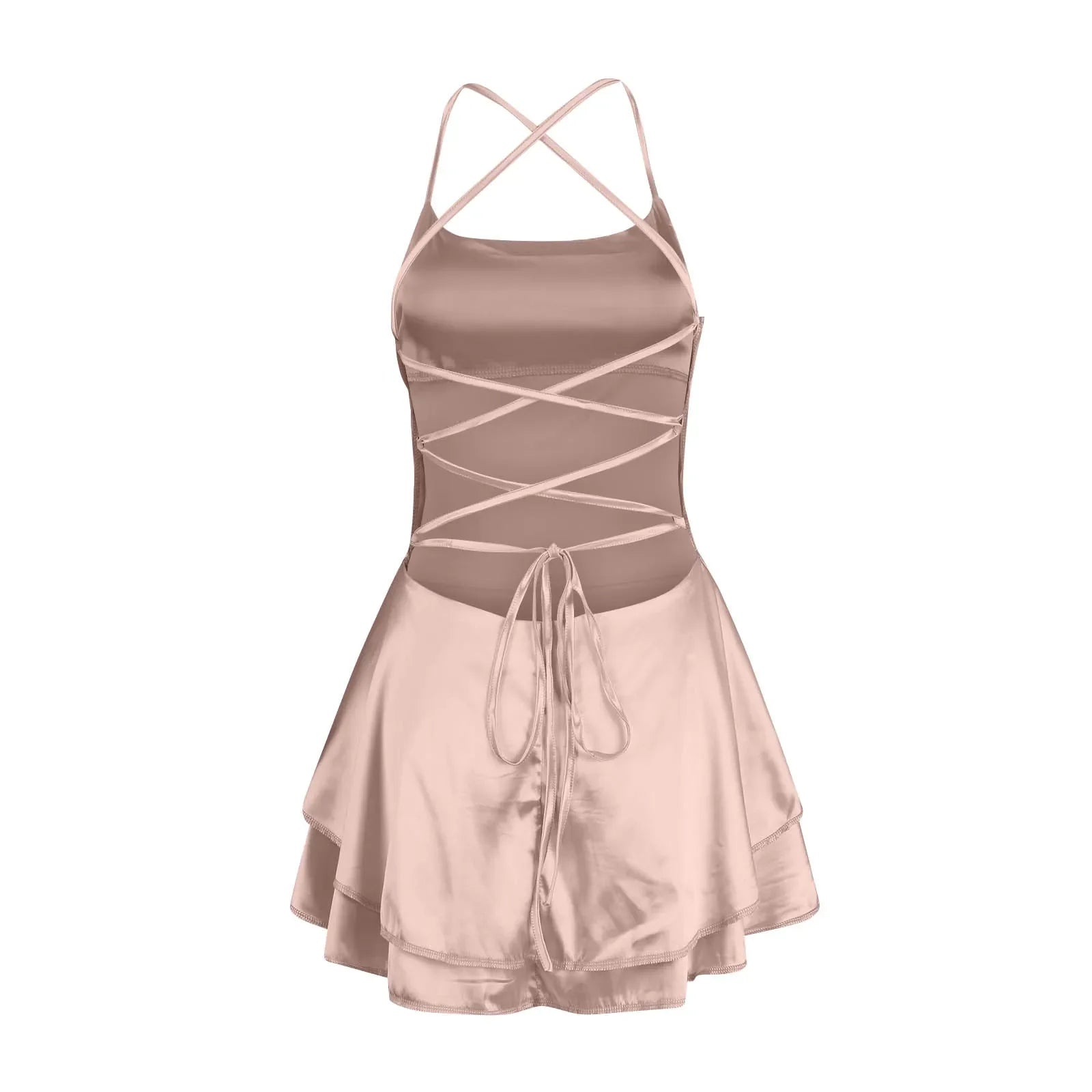 Backless Satin Party Dress With Cowl Neck Spaghetti Straps