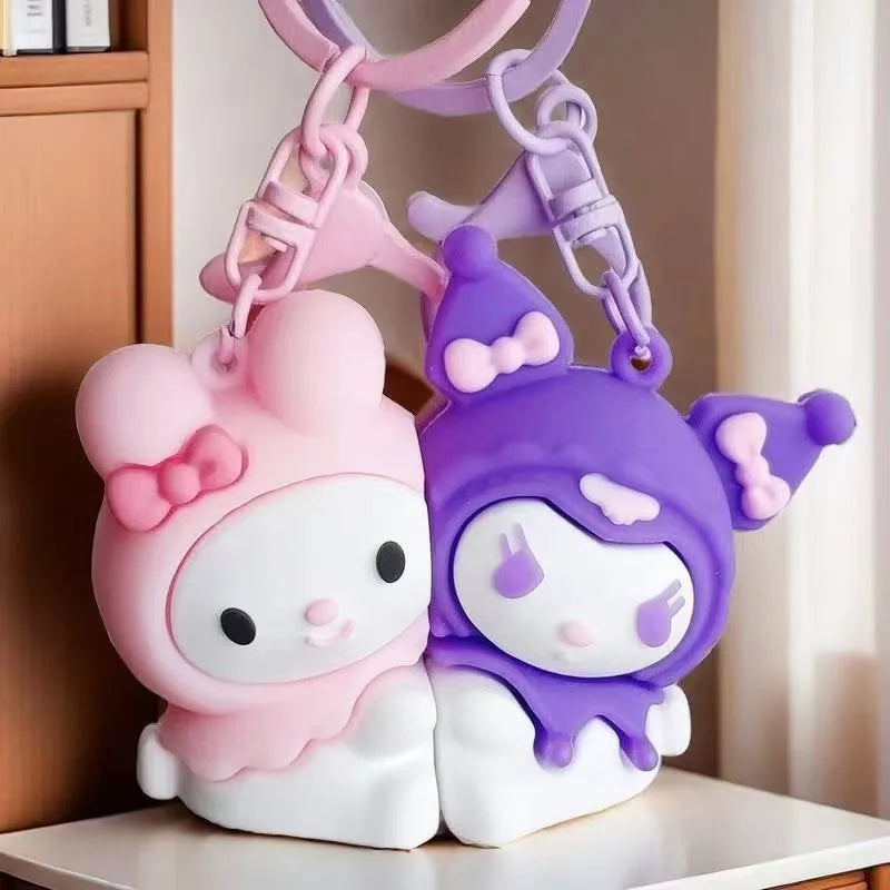 Cute Sanrio Couple Magnetic Keychain Set for Bags and Christmas Gifts with Kuromi and Cinnamonroll Dolls