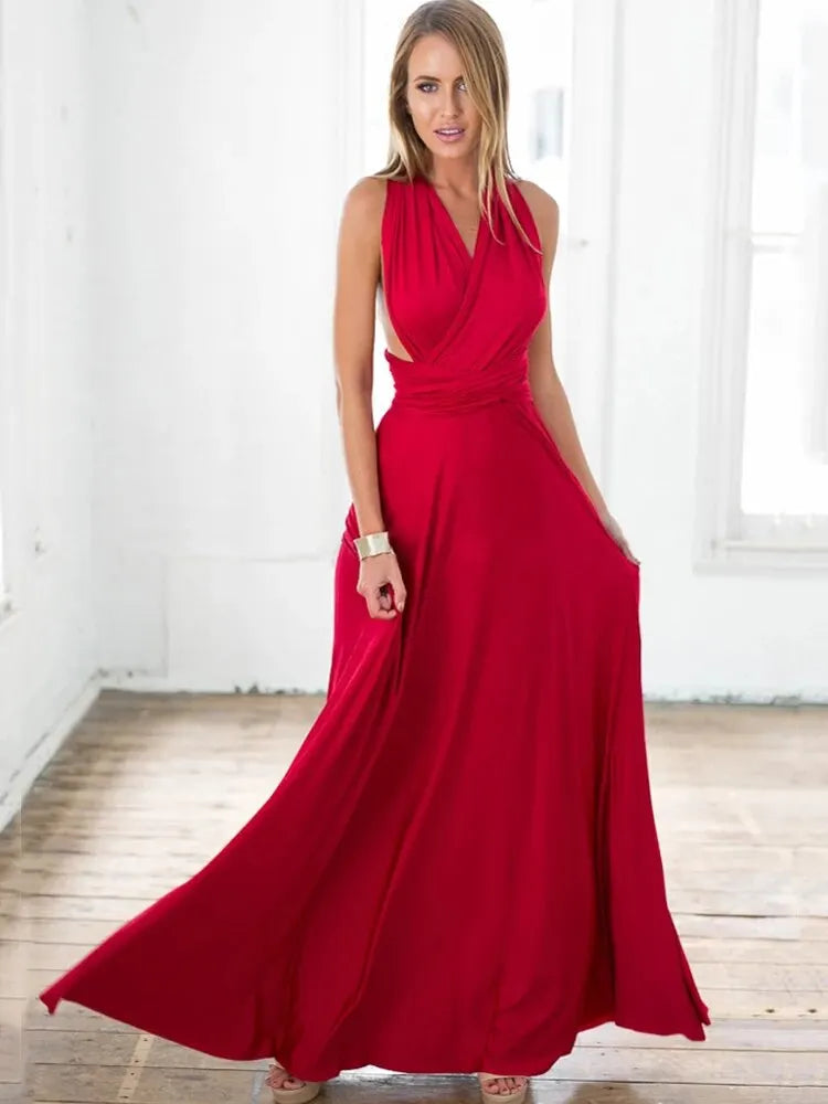 Multiway Wrap Convertible Boho Maxi Red Party Dress