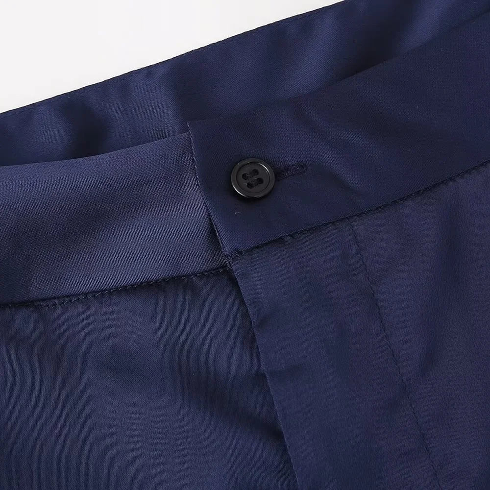 Women's Casual Polo Collar Long Sleeved Sequin Satin Kimono Coat and Bead Pants Set