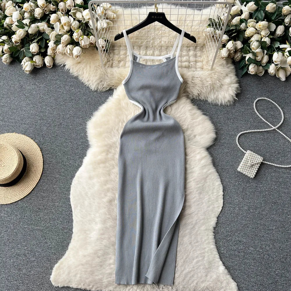 Halter Backless Knit Sundress Women Elastic Waist Bodycon