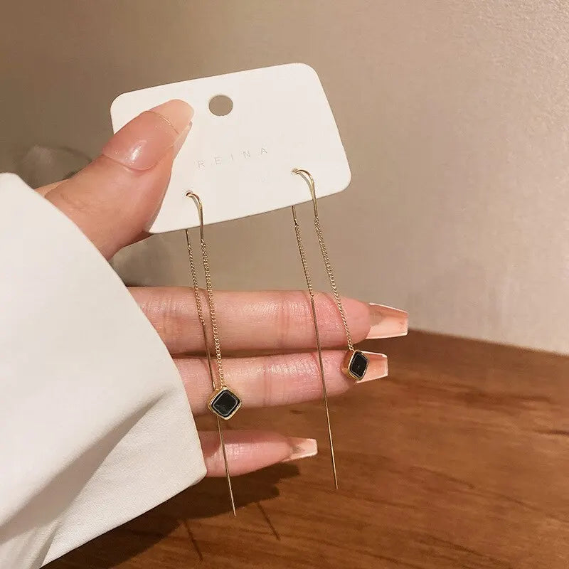 Geometric Square Drop Earrings for Women with Long Tassel Design Ideal for Parties and Special Occasions