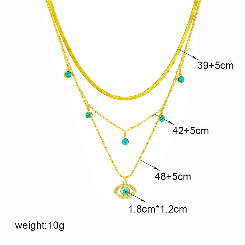 Stainless Steel Butterfly Moon Lock Blue Eyes Pendant Necklace for Women Multilayer Choker Chain Jewelry Gifts