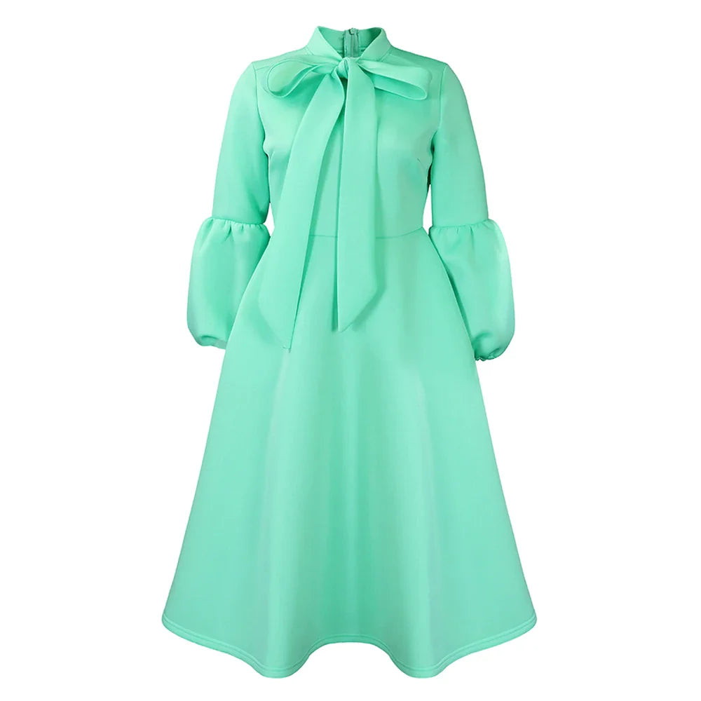 Elegant A Line Midi Dress With Bow Collar For Party