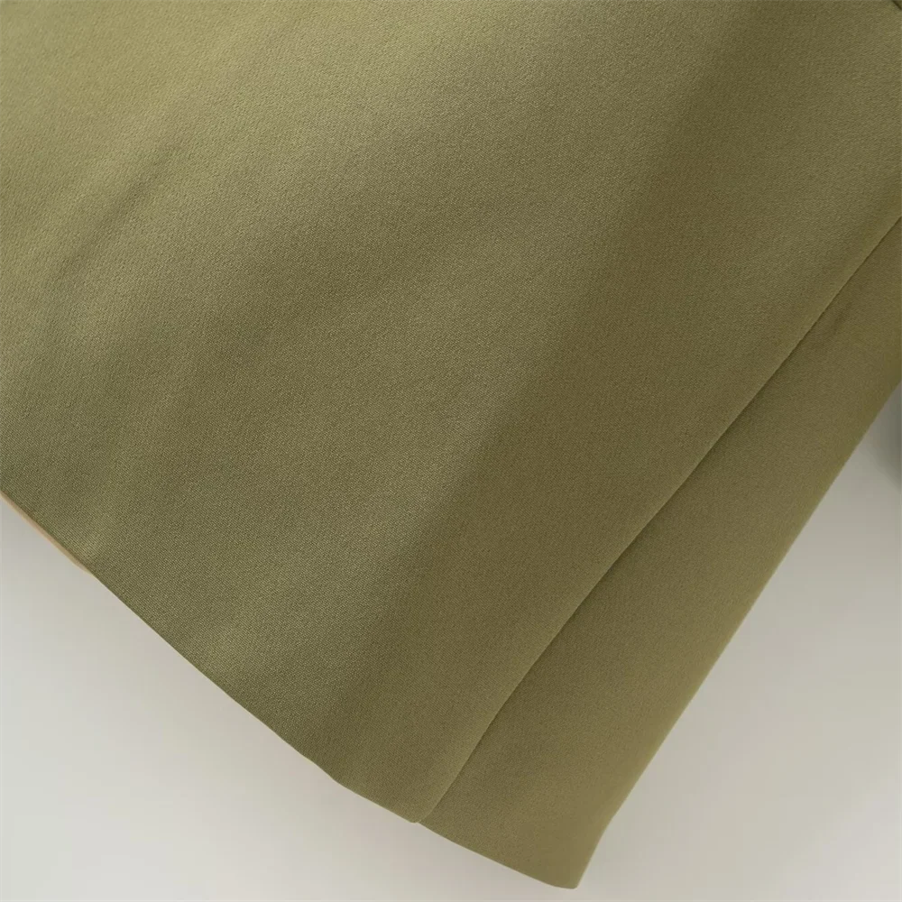 Chic Women's Green Fruit Collar Suit Coat and Straight Leg Pants Two Piece Set for Effortless Commuting Style