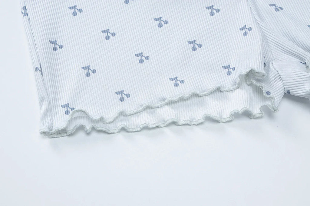 Cherry Print Two-Piece Matching Set with Slim Crop Camisole Top and Bow-Accent Shorts Summer Casual Festival and Workout Outfit for Women