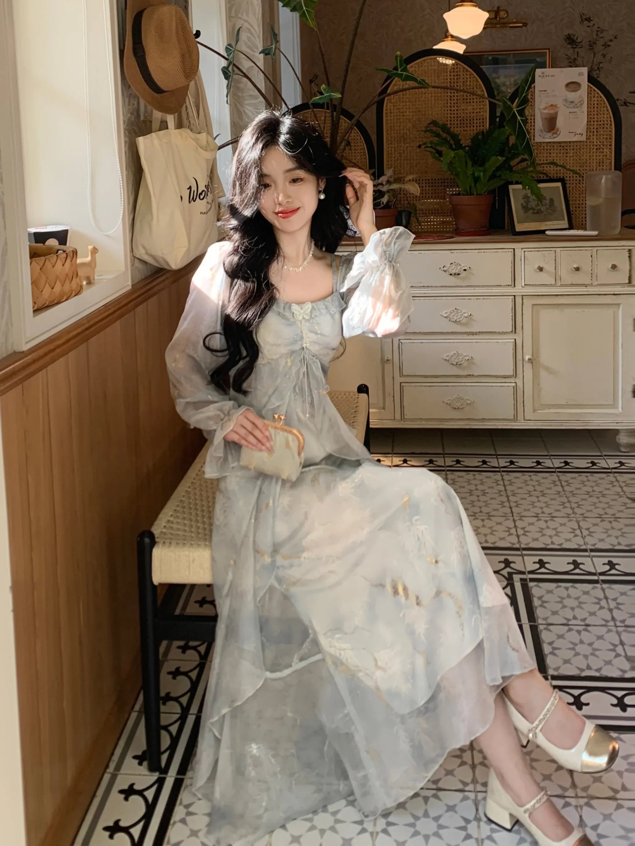 Off Shoulder Dress Ruffle A Line Long French Print