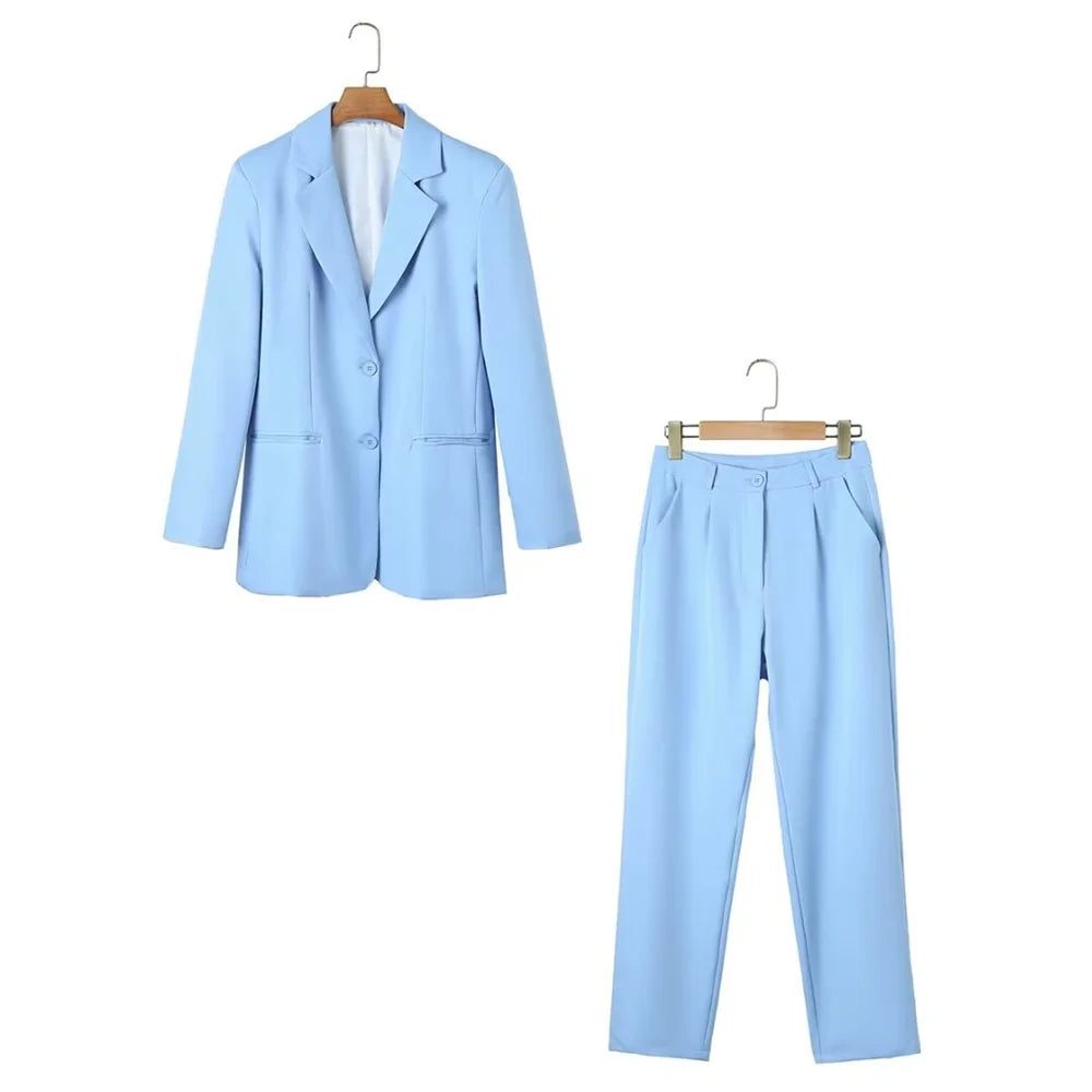 Women's Casual Solid Color Pants Set Loose Fit Top Chic